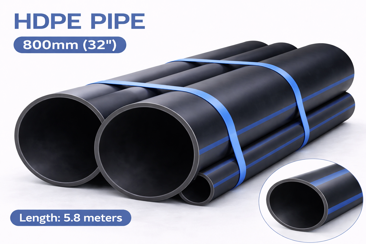 HDPE Pipe 800mm x 5.8M